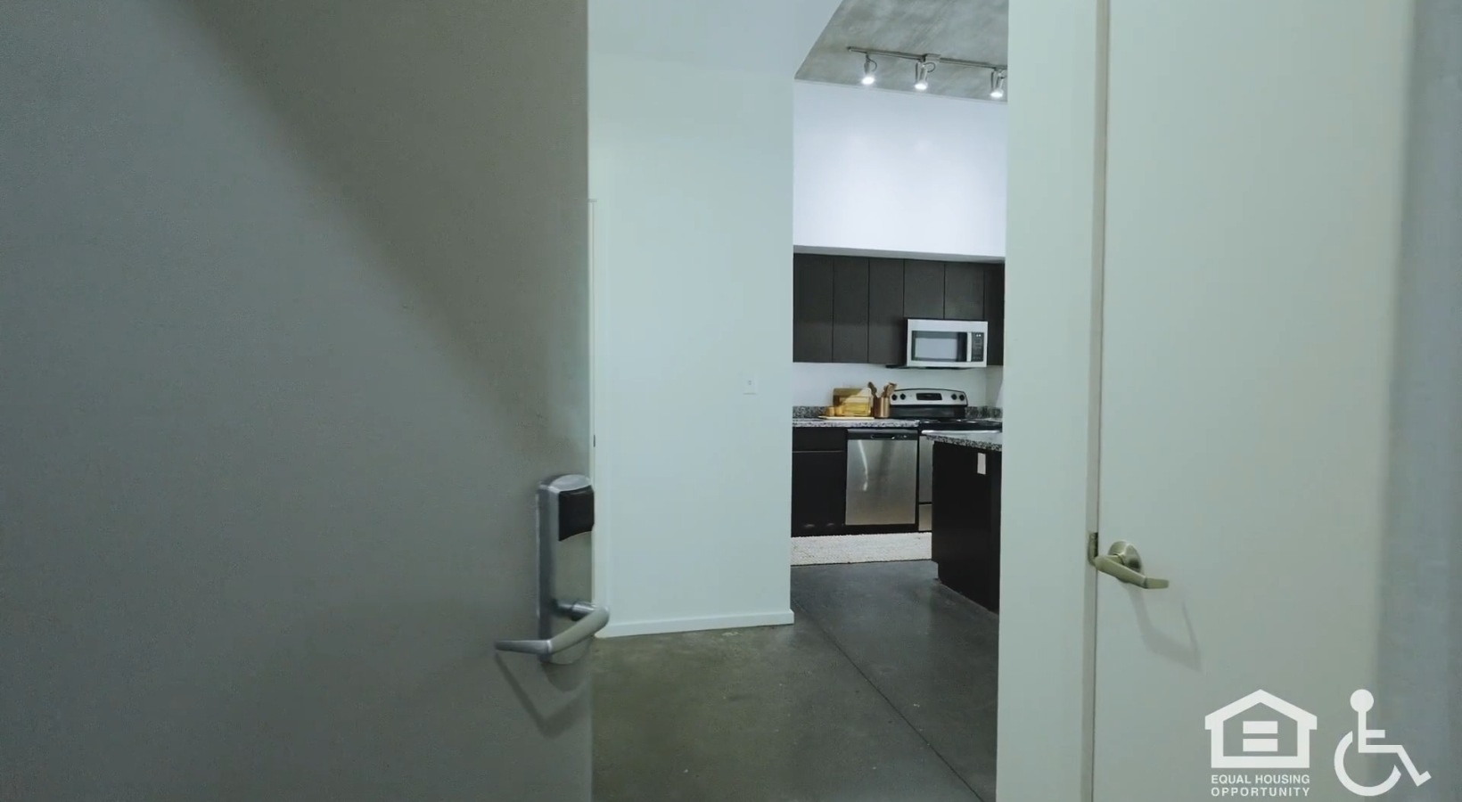 a door opening to a kitchen