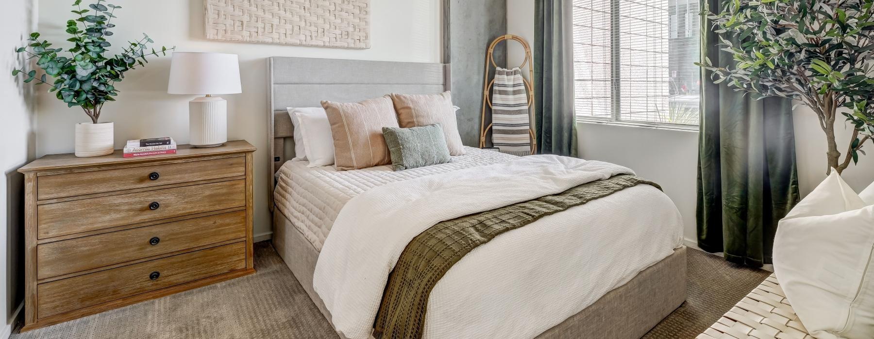 large windows brighten carpeted bedroom
