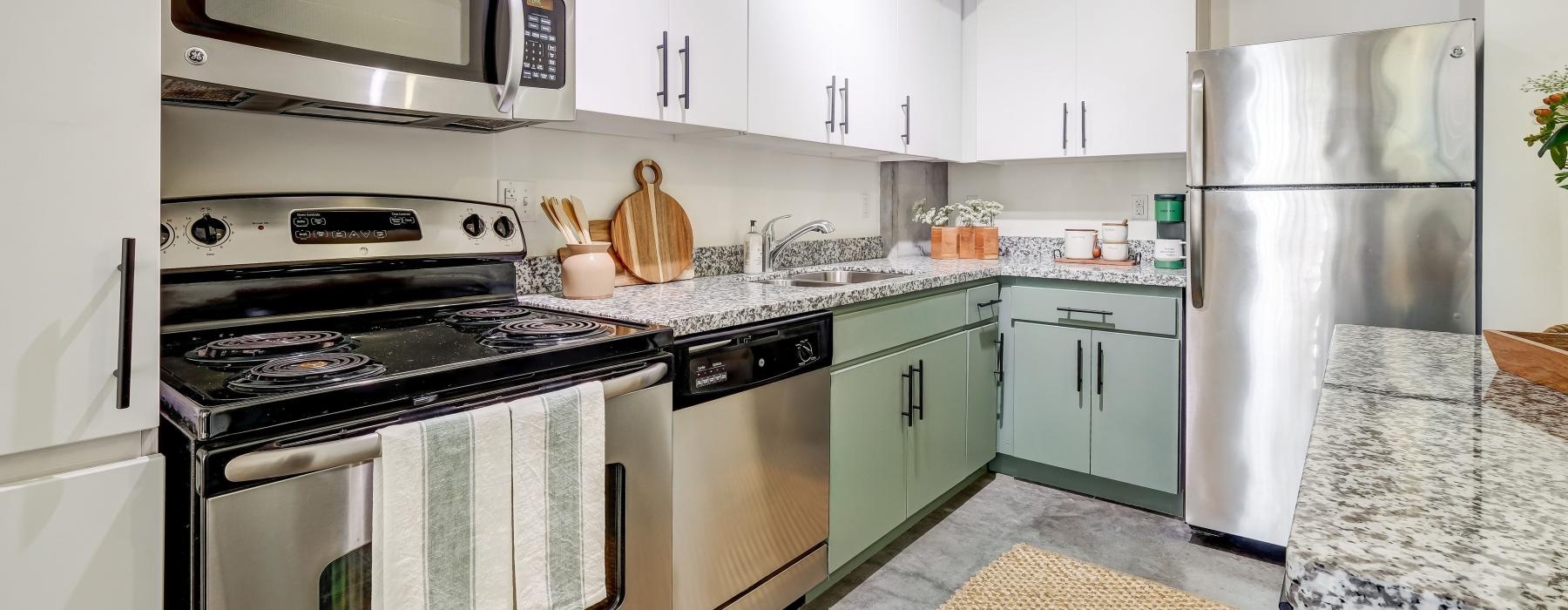 roomy kitchen with bright lighting