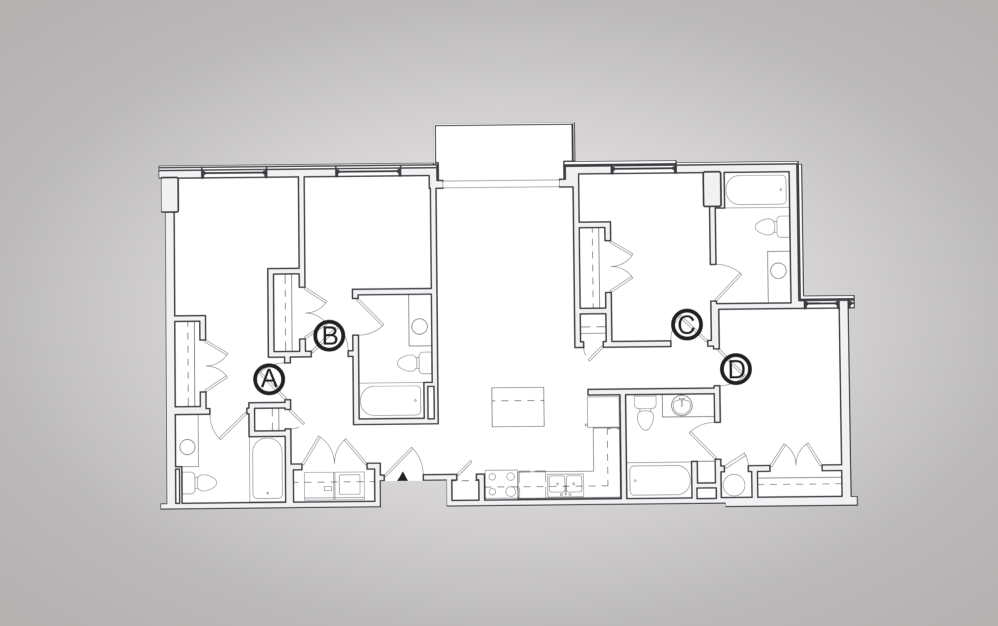 D1 - 4 bedroom floorplan layout with 4 bathrooms and 1200 square feet (2D)