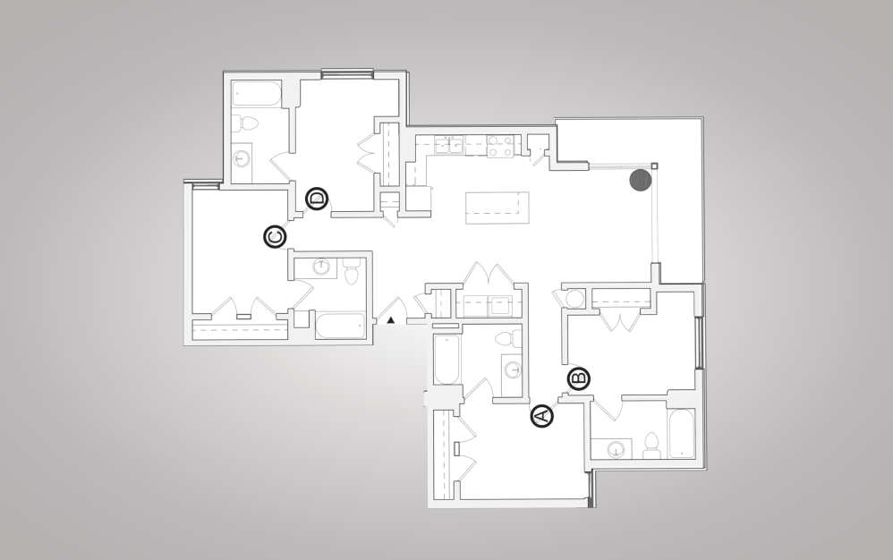 D2 - 4 bedroom floorplan layout with 4 bathrooms and 1250 square feet (2D)