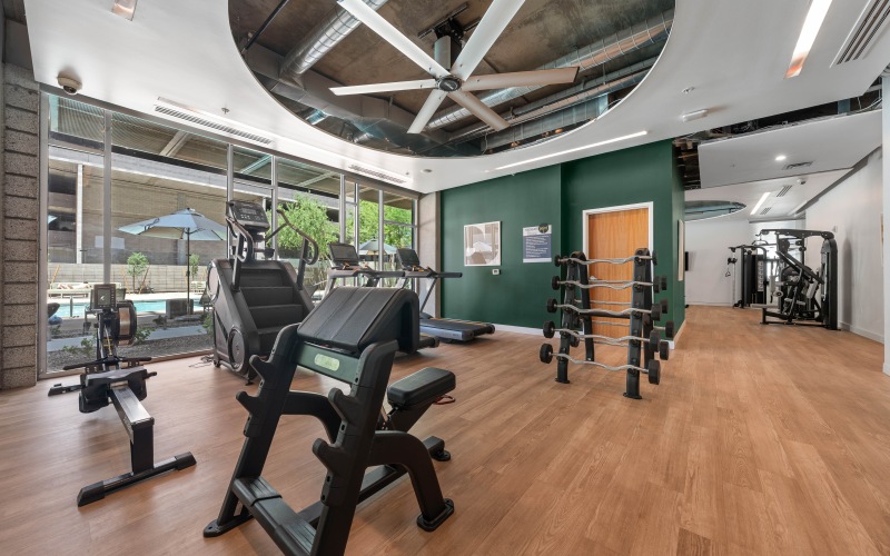 fitness center with cardio and weights