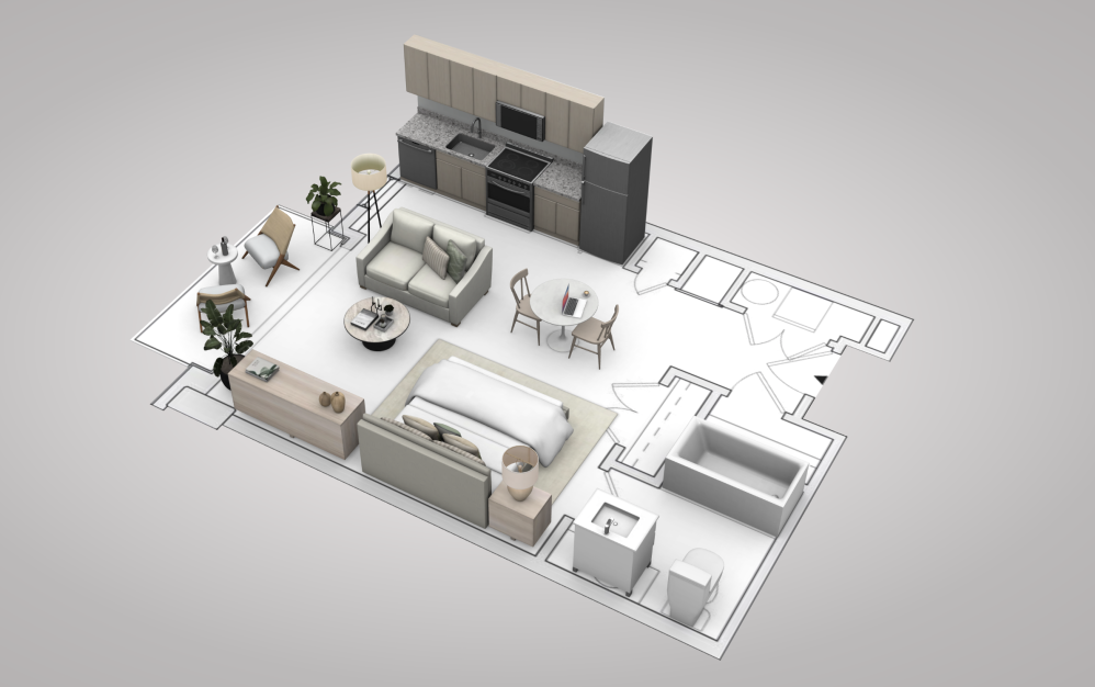 Studio - Studio floorplan layout with 1 bathroom and 500 square feet (View 1, 3D)