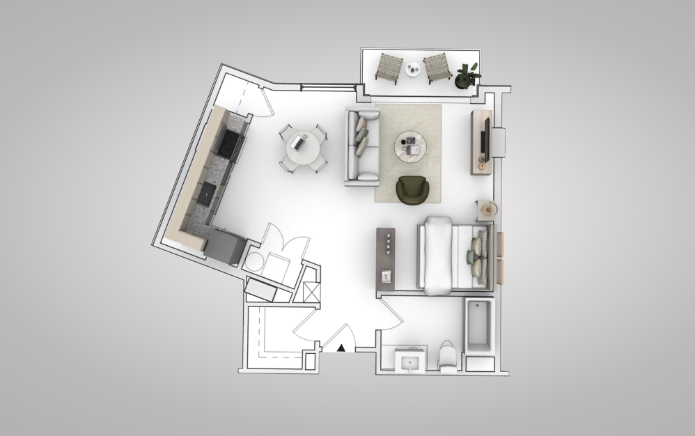 Studio Luxe - Studio floorplan layout with 1 bathroom and 575 square feet (View 3, 3D)