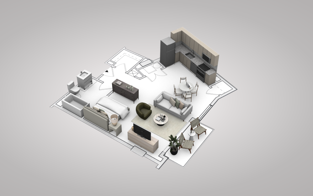Studio Luxe - Studio floorplan layout with 1 bathroom and 575 square feet (View 2, 3D)